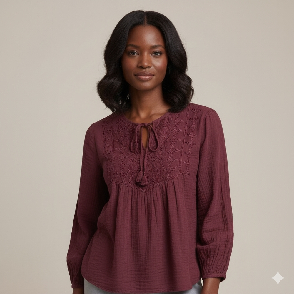 Ardene Burgandy Boho Blouse Medium